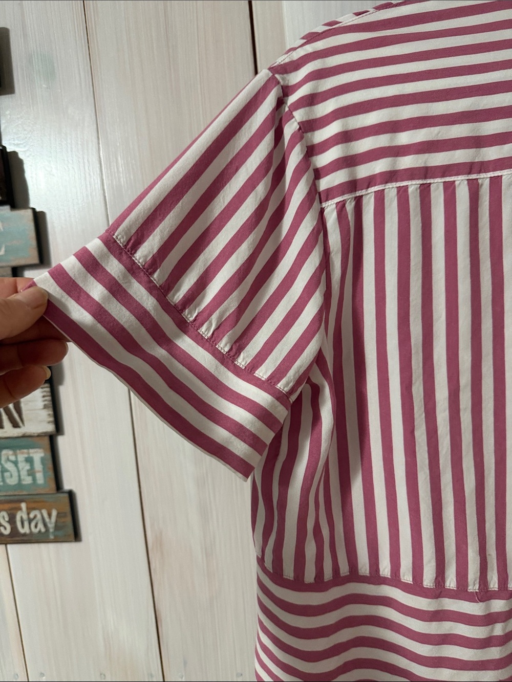 Jane and Delancey Pink and White Striped Short-Sleeve Button Shirt - Picture 4 of 4